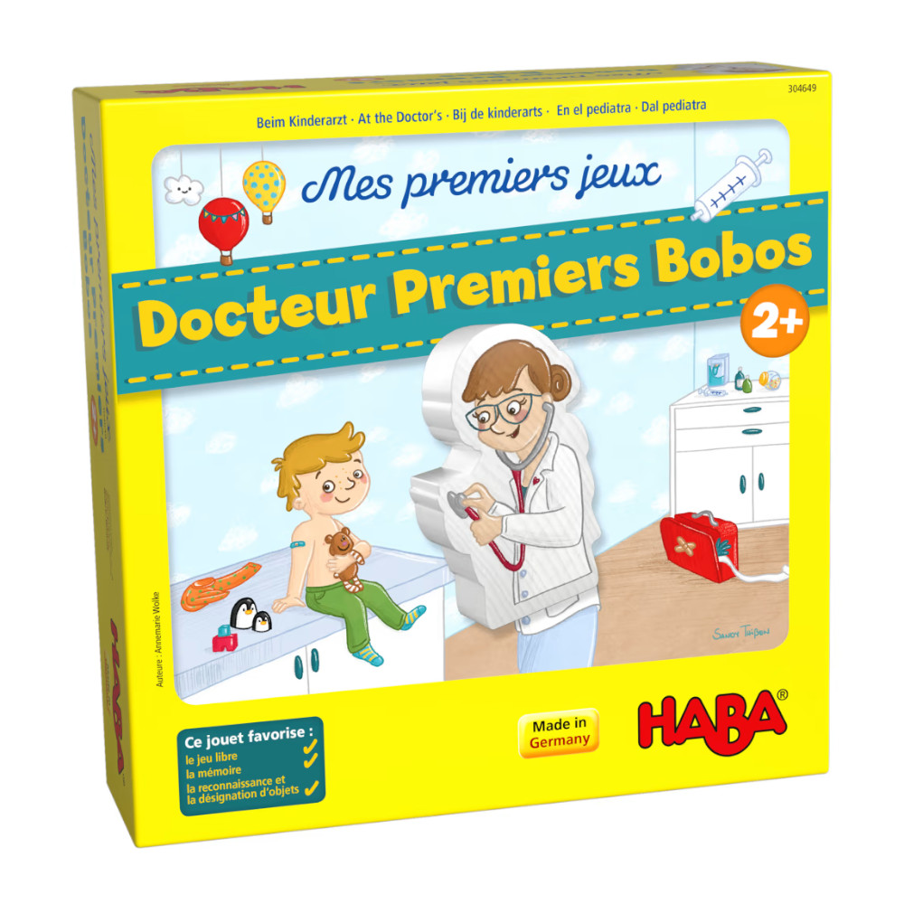 HABA Giochi – Dottore Primi Bobos, Gioco Di Ruolo Per Bambini Con Cerotti Adesivi, Preparazione Alla Visita Dal Pediatra, Colore Colorato, 304649